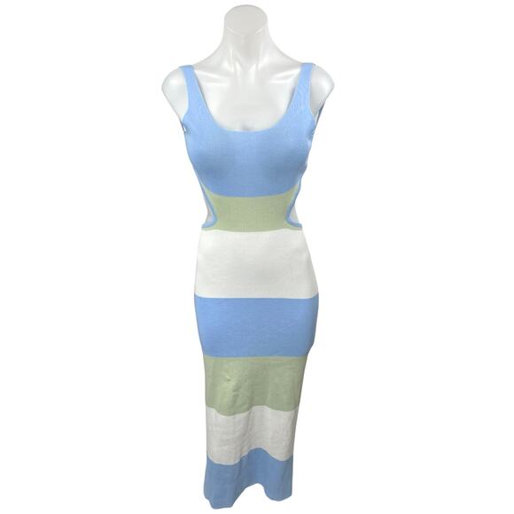 NEW Commense Multicolor Knit Colorblock Striped Sleeveless Midi Bodycon Dress S - Picture 1 of 5